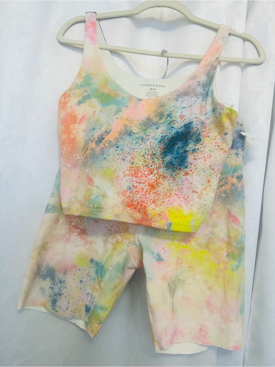 RBX Pants - Paint-Splatter Active Crop Tank & Biker Short Set 2 PCS